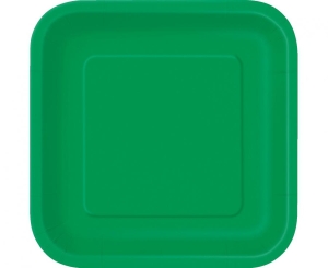 Talerzyki papierowe zielone kwadratowe 23 cm 14 szt