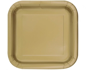 Talerzyki papierowe złote 23 cm kwadratowe 14 szt