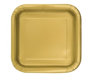 Talerzyki papierowe złote kwadratowe 18 cm 16 szt