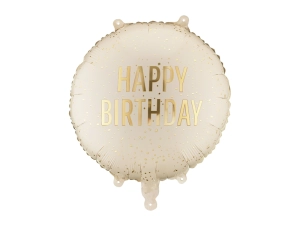 Balon foliowy pastylka Happy Birthday  35 cm x 35 cmkremowy