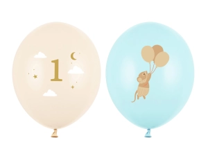 Balony 30 cm Myszki z cyferką 1 Light Blue