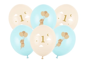 Balony 30 cm Myszki z cyferką 1 Light Blue