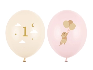 Balony 30 cm Myszki z cyferką 1 Pale Pink