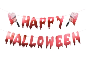 Baner Happy Halloween z tasakami, 120 cm, czerwony