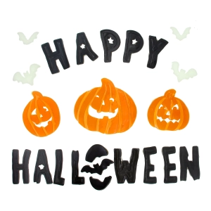 Naklejki na szybę Happy Halloween pomarańczowo-czarne 1 kpl.
