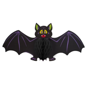 Dekoracja wisząca Halloween Nietoperz honeycomb czarny 27x60cm