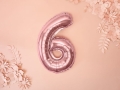 Balon foliowy cyfra 6 złoty róż 35cm