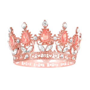 Dekoracja na tort Korona rose gold z kryształkami w kolorze rose gold i srebrnym 10 cm