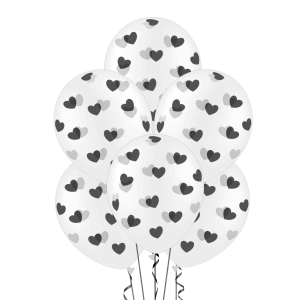 Balony 12cali w czarne serduszka 6szt
