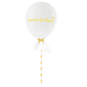 Balon Happy Birthday biały z tiulem 5cali zestaw