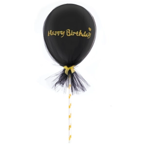 Balon Happy Birthday czarny z tiulem 5cali