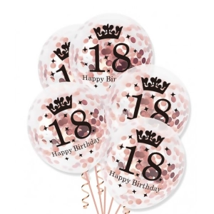 Balony z konfetti rose gold 18 urodziny 12cali 3szt