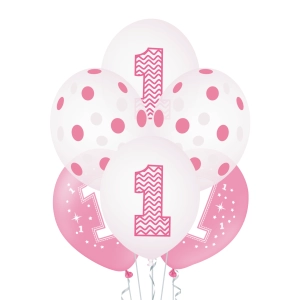 Balony Roczek różowe 12cali 6szt mix