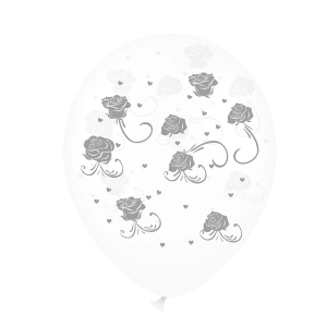 Balon biały w różyczki 12cali 6szt