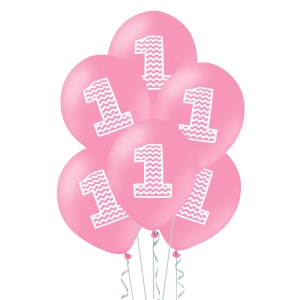 Balony 12cali różowe z 1 w szlaczki dla dziewczynki 100szt