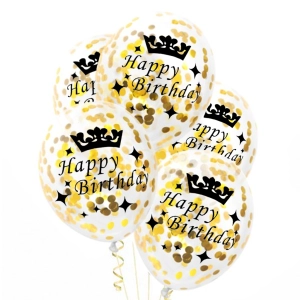 Balony z konfetti złotym happy birthday 12cali 3szt
