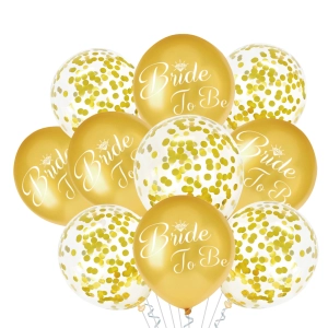 Zestaw balonów Bride to be złotych z konfetti 12cali 10szt.