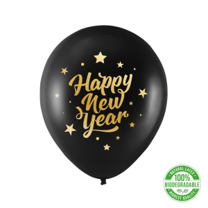 Balony biodegradowalne Happy New Year czarne 12cali 100 szt.