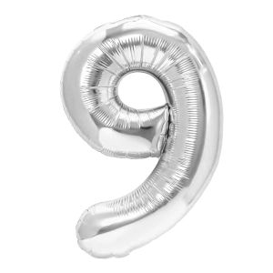 Balon foliowy cyfra 9 srebrny 40cm