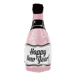 Balon foliowy Szampan Happy New Year różowy 49x100cm