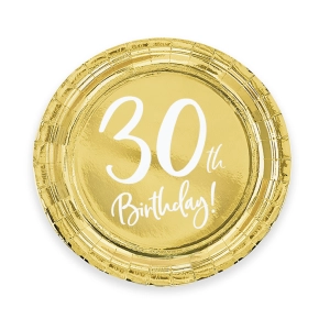 Papierowy talerz 9cali 30th Birthday złoty 6szt