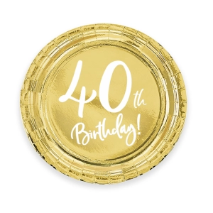 Papierowy talerz 9cali 40th Birthday złoty 6szt
