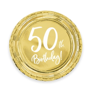 Papierowy talerz 9cali 50th Birthday złoty 6szt
