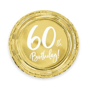 Papierowy talerz 9cali 60th Birthday złoty 6szt
