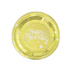 Papierowy talerz Happy Birthday 7cali złoty 6szt