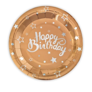 Talerzyk papierowy Happy Birthday rose gold 9cali 6szt.