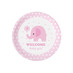 Talerzyk papierowy Baby Shower Słonik różowy 7cali 6szt.