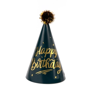 Czapeczka urodzinowa z pomponem Happy Birthday antracytowa 1szt.