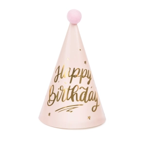 Czapeczka urodzinowa z pomponem Happy Birthday różowa 1szt.
