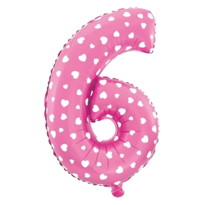 Balon foliowy Serduszka cyfra 6 różowy 40cm N