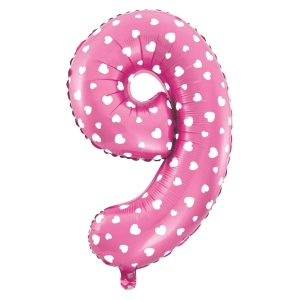 Balon foliowy Serduszka cyfra 9 różowy 40cm N