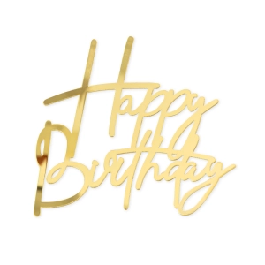Topper na bok tortu Happy Birthday złoty lustrzany DIY 1 szt.