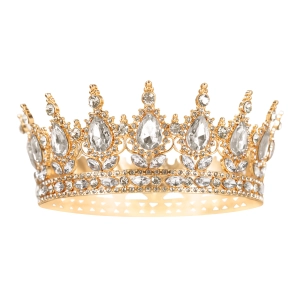 Dekoracja na tort Korona złota ze srebrnymi kryształkami 15 cm