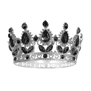 Dekoracja na tort Korona srebrna z czarnymi kryształkami 10 cm