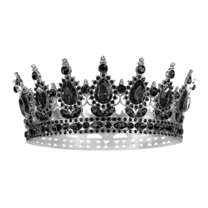Dekoracja na tort Korona srebrna z czarnymi kryształkami 15 cm
