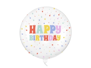 Balon Bubble Happy Birthday, 60 cm, transparentny