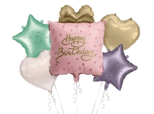 Zestaw balonów foliowych Prezent Happy Birthday, mix