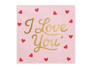 Serwetki I love you, 33x33 cm, różowe