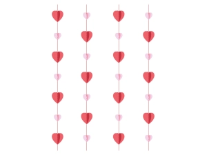 Girlanda papierowa Serca 3D, 1.5 m, różowo-czerwona