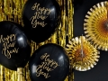 Balony Happy New Year! czarne 30 cm 14 cali 6 szt
