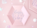 Talerzyki Happy B'day! pudrowy róż 20cm 6szt