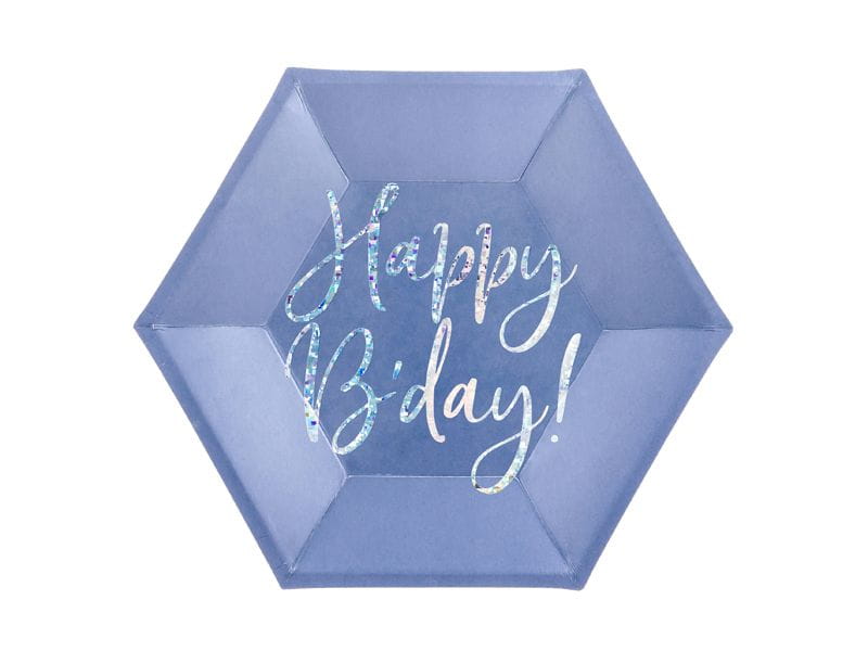 Talerzyki Happy B'day! granatowe 20cm 6szt