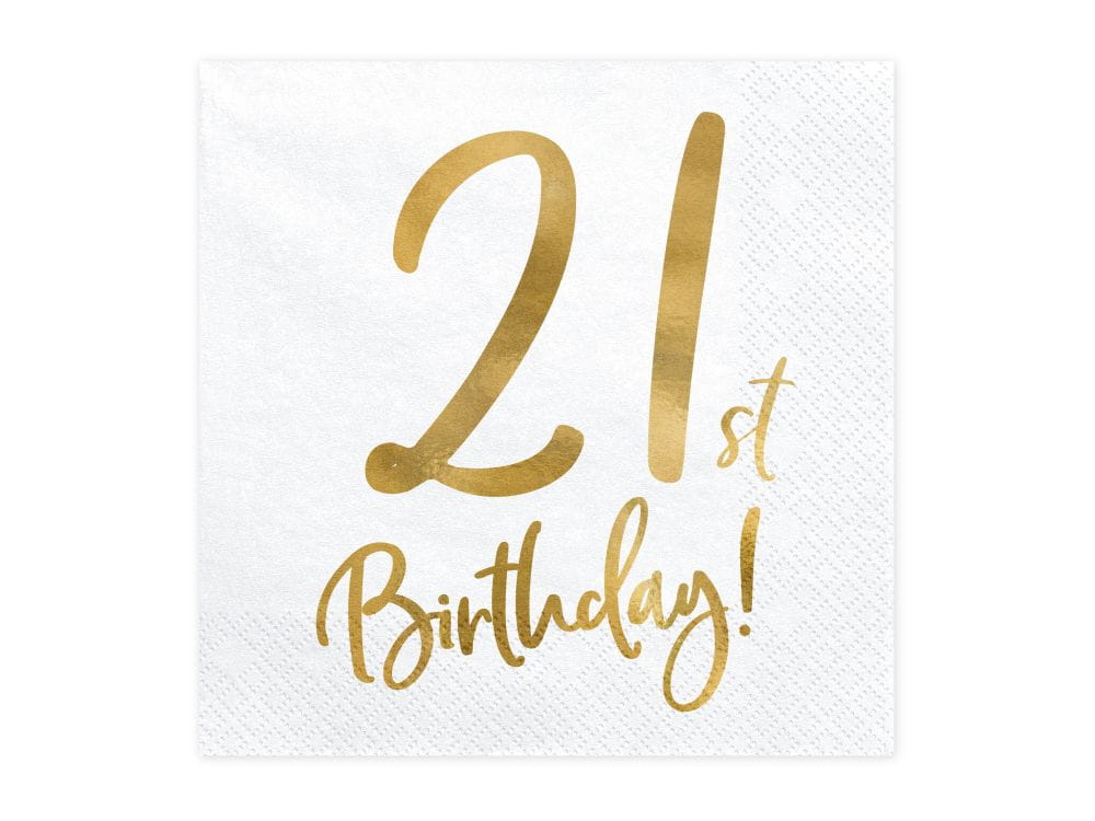 Serwetki papierowe 21st birthday białe 20szt