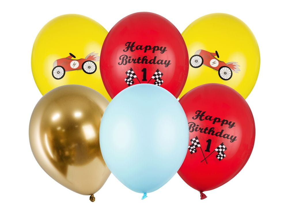 Balony Happy Birthday samochód retro 30cm 6szt