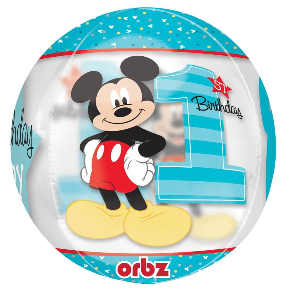 Balon foliowy na roczek Myszka Miki błękitny 40cm