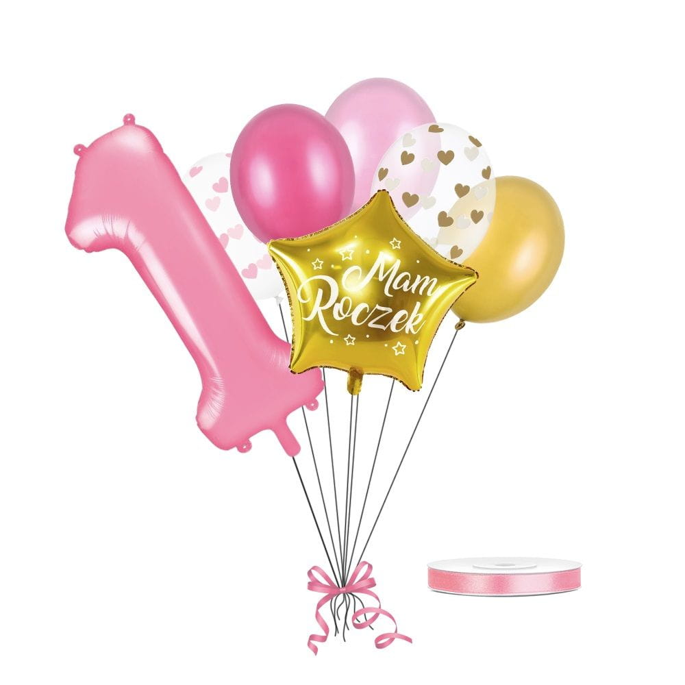 Bukiet z balonów na roczek dziewczynki złoto różowy